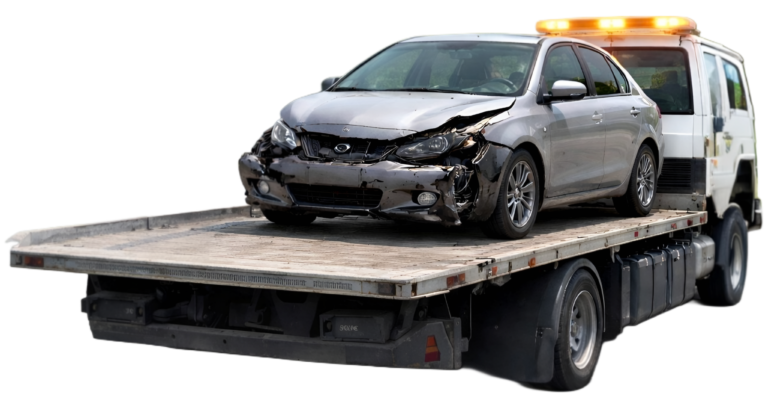 Get cash for Your Scrap Car Removal. Damaged car getting towed