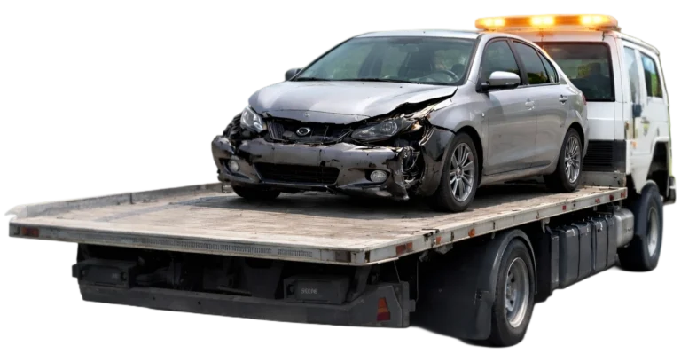 Get cash for Your Scrap Car Removal. Damaged car getting towed